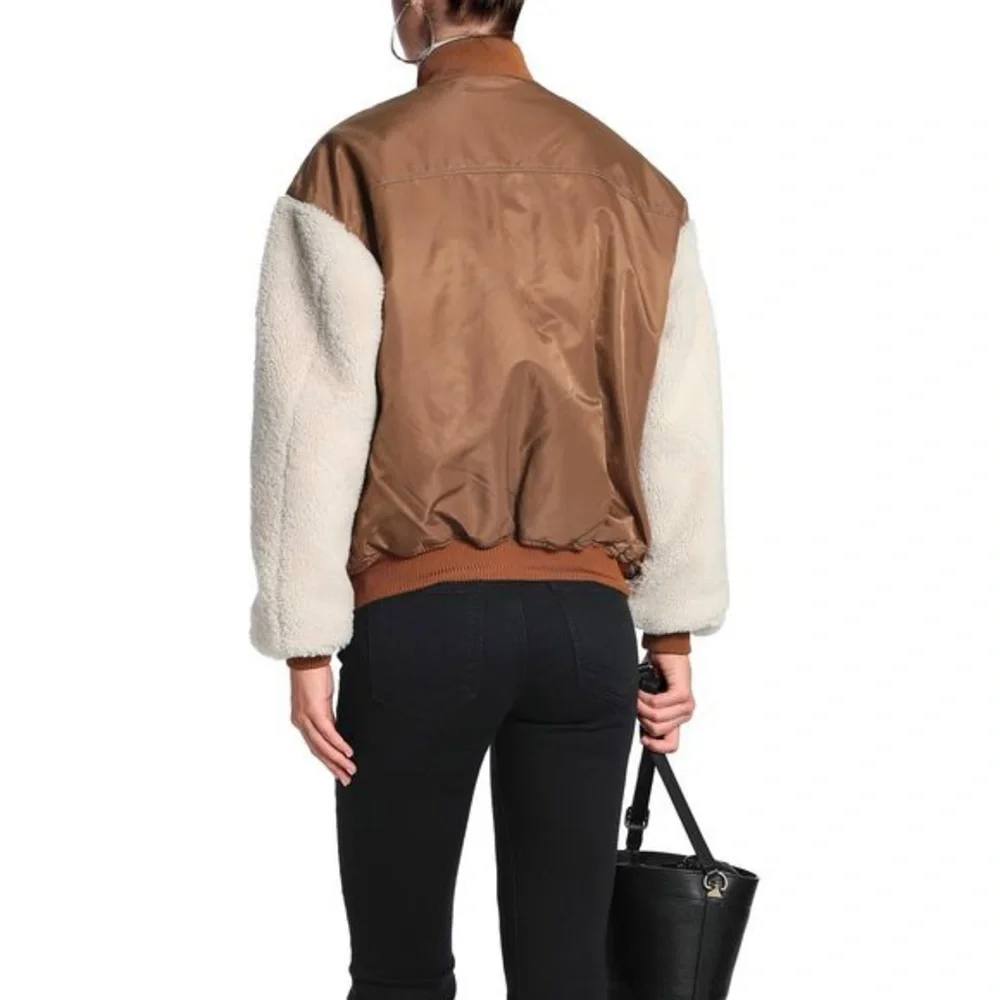 NEW Maje x Schott Boston Shearling Bomber Jacket (Sz FR 40 / US 8) Caramel - Picture 5 of 16